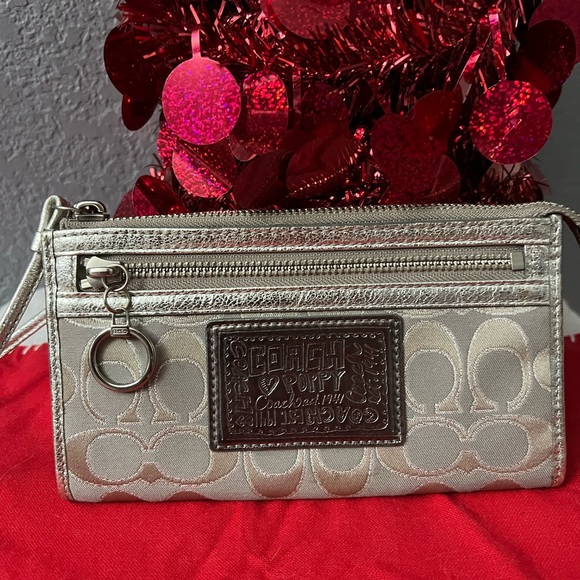 Coach Handbags - Coach Poppy Silver/Gray Wristlet